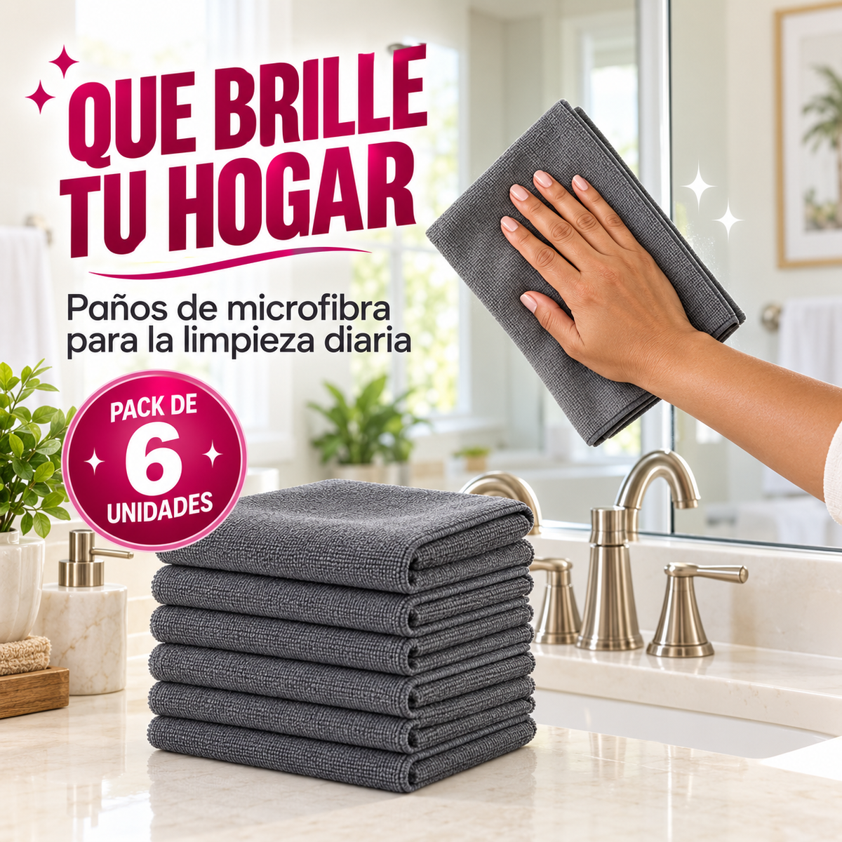 Pack de 6 Paños de Limpieza Magic | Toallitas de Microfibra que no Dejan Marcas para la Cocina