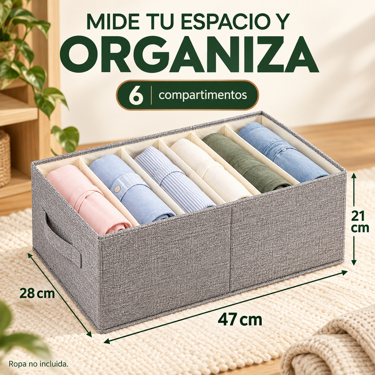 Organizador Individual de Ropa 2x1 | Caja de Almacenamiento con Compartimentos y Asas Plegable para Ropa