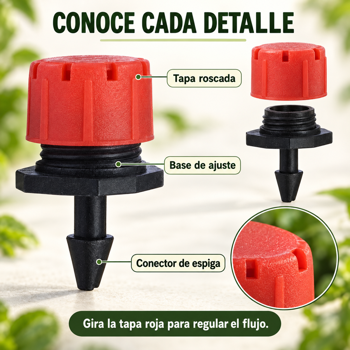Pack 50 Unidades | Piezas de Riego por Goteo Ajustables de 1/4 Pulgadas