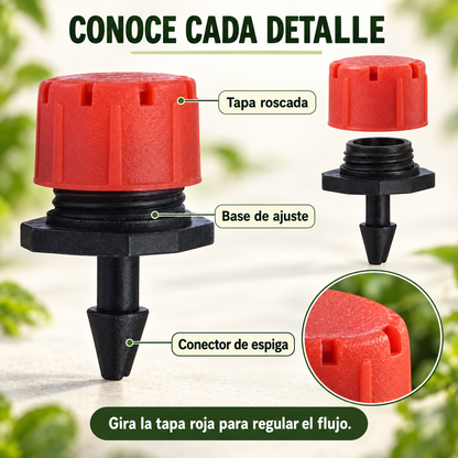 Pack 50 Unidades | Piezas de Riego por Goteo Ajustables de 1/4 Pulgadas