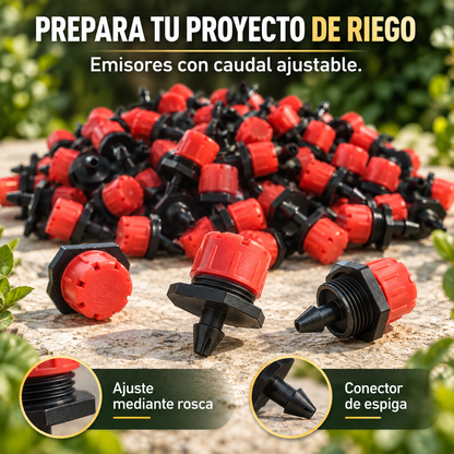 Pack 50 Unidades | Piezas de Riego por Goteo Ajustables de 1/4 Pulgadas