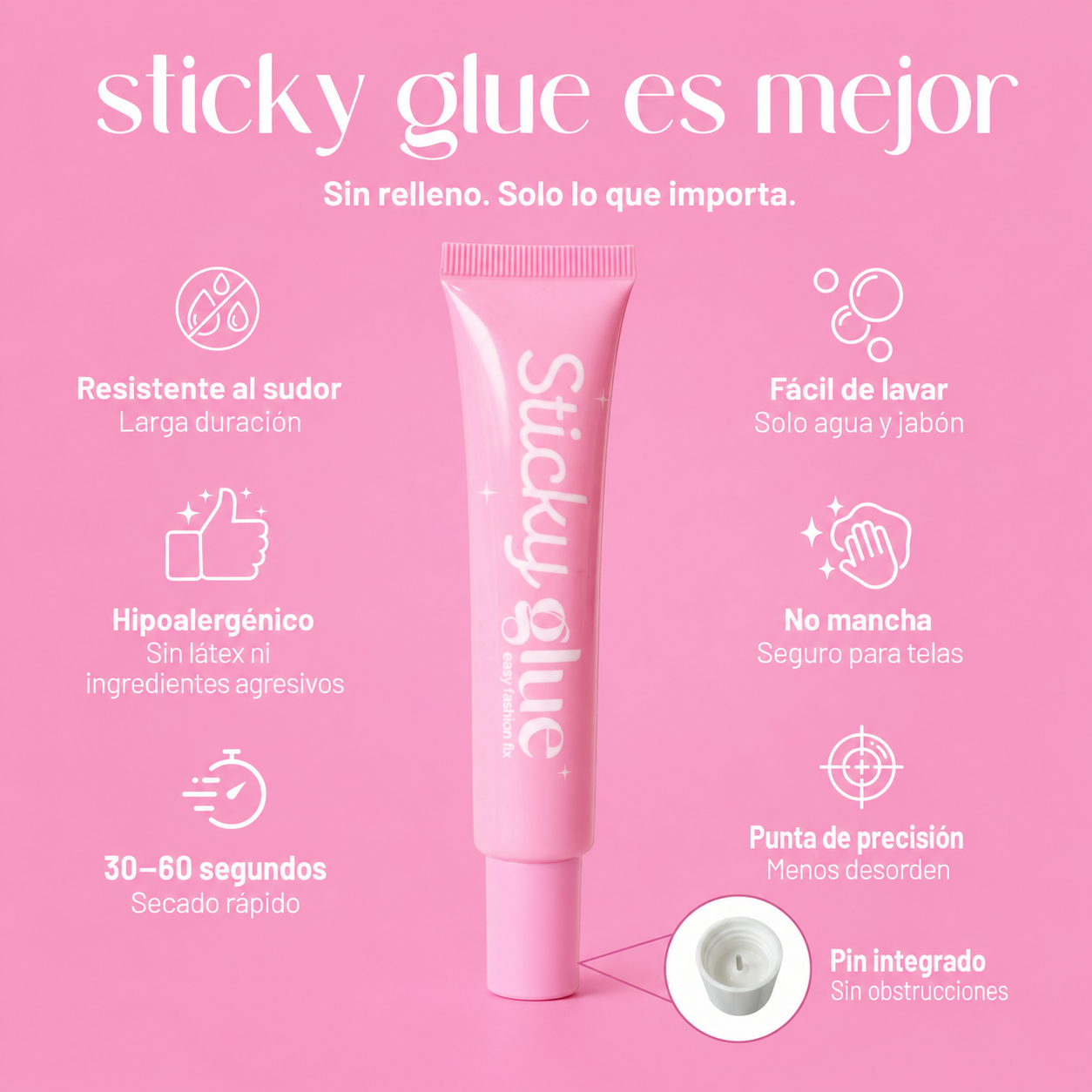 Sticky Glue | Adhesivo Líquido para Ropa que Mantiene Todo en su Lugar. Resistente al Agua, Invisible y sin Residuos.