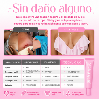 Sticky Glue | Adhesivo Líquido para Ropa que Mantiene Todo en su Lugar. Resistente al Agua, Invisible y sin Residuos.
