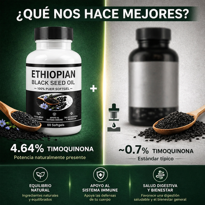 Aceite de Semilla Negra Etíope | Cápsulas Fáciles de Tomar, Sin Sabor Fuerte y con Fórmula Limpia.