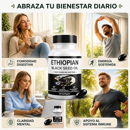 Aceite de Semilla Negra Etíope | Cápsulas Fáciles de Tomar, Sin Sabor Fuerte y con Fórmula Limpia.