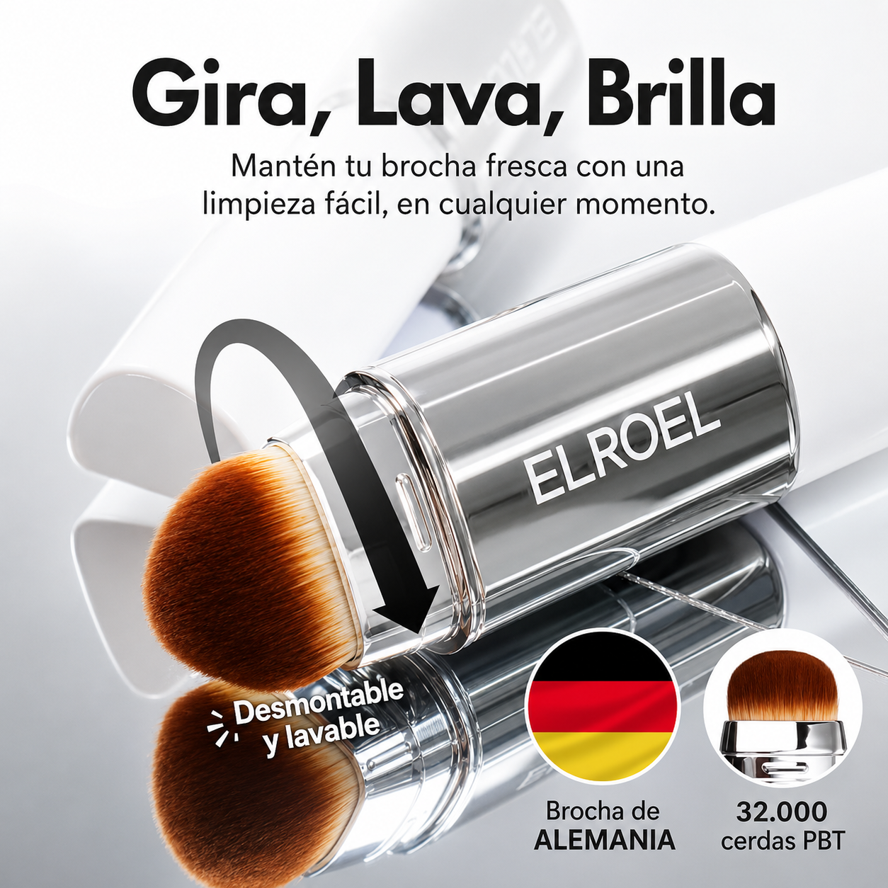 ELROEL | Base Coreana en Stick con Brocha Integrada que Cambia de Color al Contacto con la Piel