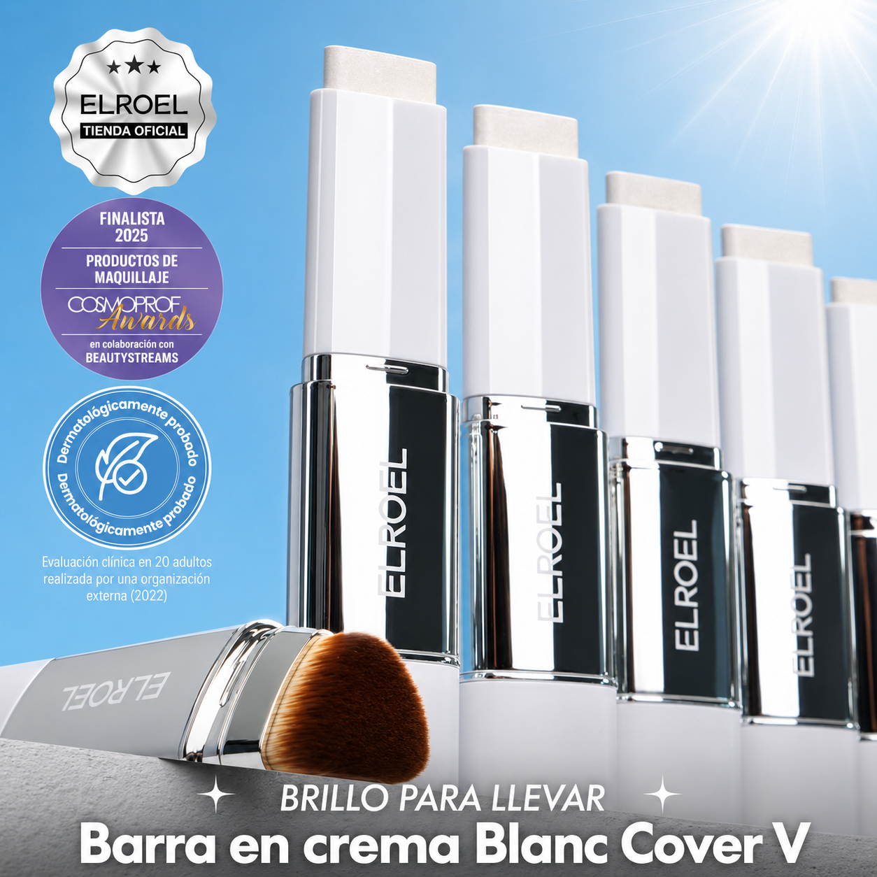 ELROEL | Base Coreana en Stick con Brocha Integrada que Cambia de Color al Contacto con la Piel