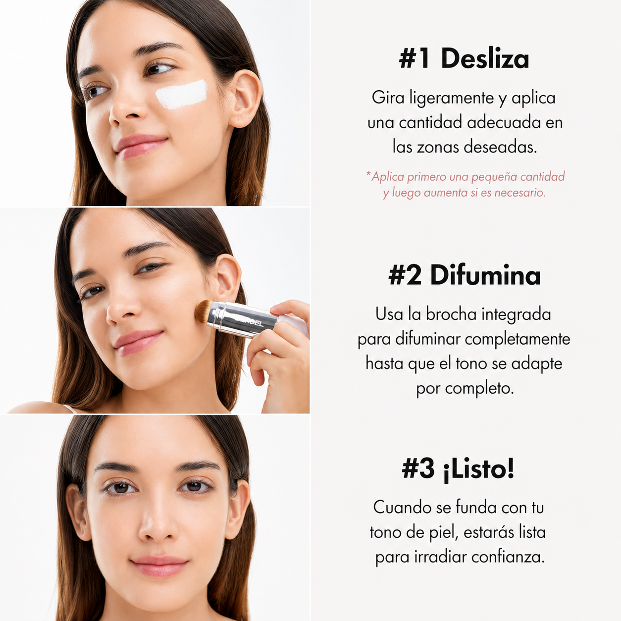 ELROEL | Base Coreana en Stick con Brocha Integrada que Cambia de Color al Contacto con la Piel