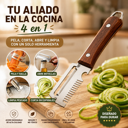 Pelador Multifuncional de Acero Inoxidable | Reemplaza Varias Herramientas en tu Cocina