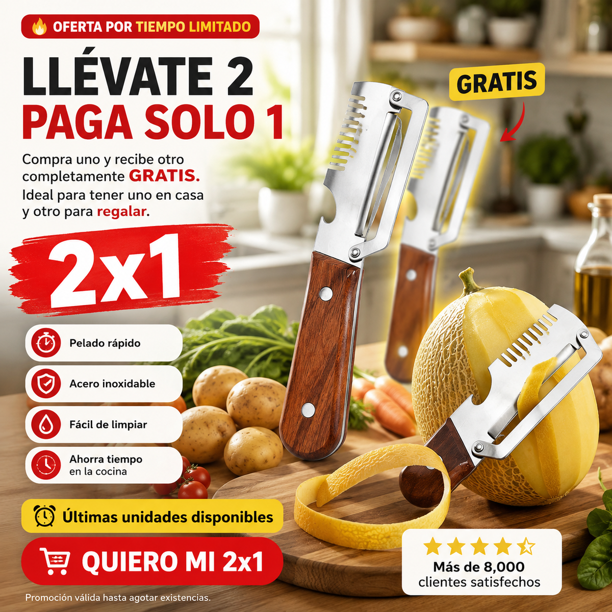 Pelador Multifuncional de Acero Inoxidable | Reemplaza Varias Herramientas en tu Cocina