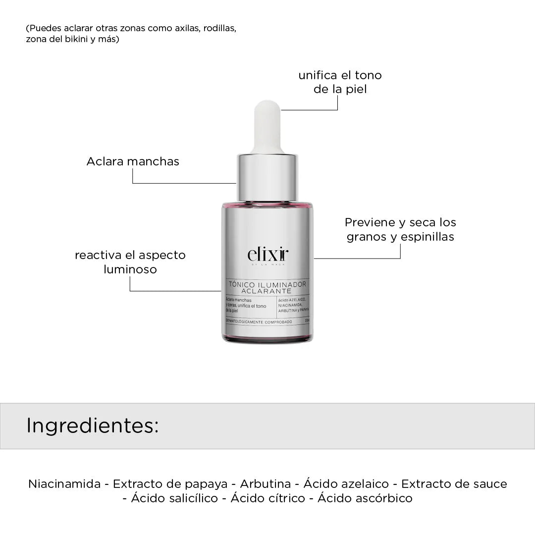 Elixir™ | Tónico aclarante nocturno que desvanece manchas y unifica el tono de tu piel