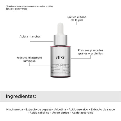 Elixir™ | Tónico aclarante nocturno que desvanece manchas y unifica el tono de tu piel