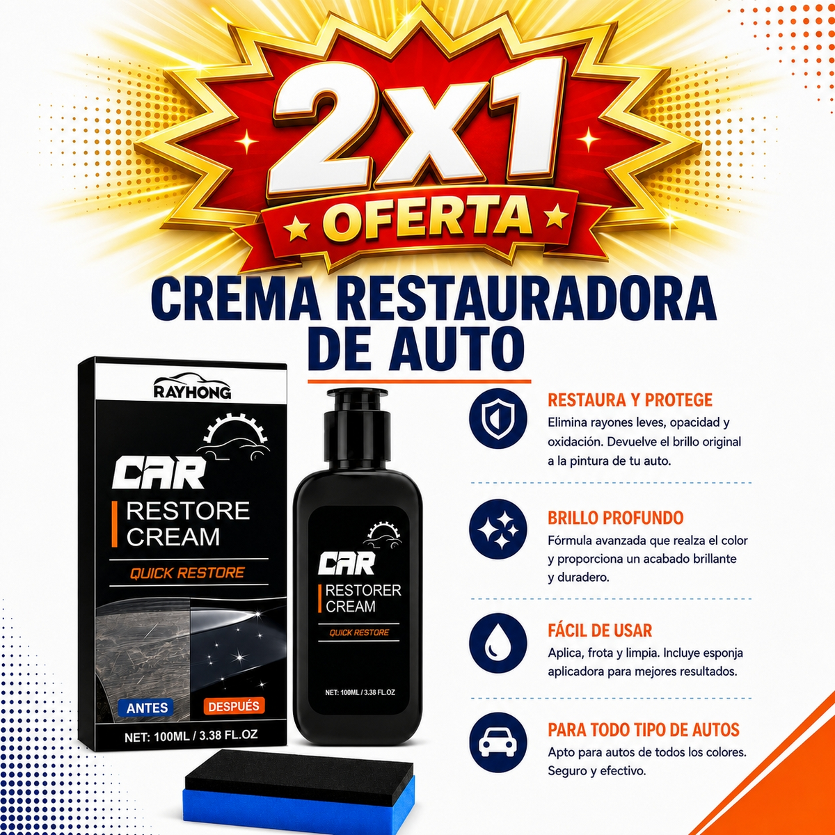 Renovador de Plástico Interior para Auto | Restaura Color y Brillo sin Residuo Grasoso. Oferta 2x1: Lleva Dos y Renueva Todo tu Interior de una Sola vez.