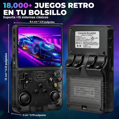 Consola R36S™ | +18,000 Juegos 19 Emuladores | Pantalla 3.5" | 64GB