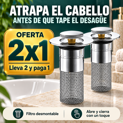 Tapón Filtro Acero Inoxidable | Drenaje Desplegable para Fregadero 2x1