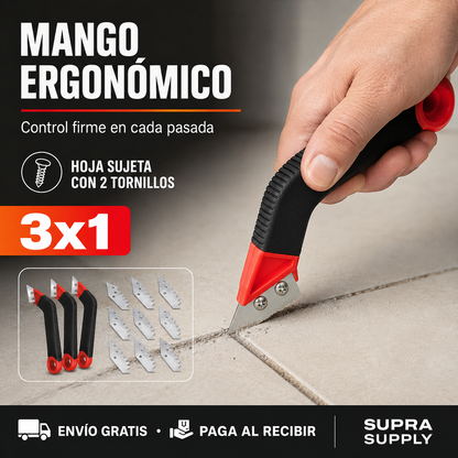 3x1 Raspador de Juntas | Renueva las Juntas de Baños, Cocinas y Pisos Retirando la Fragua Vieja con Mayor Precisión y Menos Esfuerzo