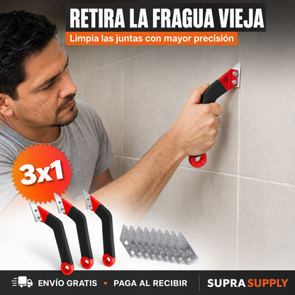 3x1 Raspador de Juntas | Renueva las Juntas de Baños, Cocinas y Pisos Retirando la Fragua Vieja con Mayor Precisión y Menos Esfuerzo