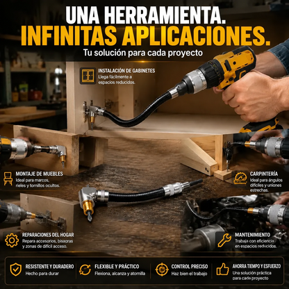 Adaptador Flexible de Taladro en Angulo Recto de 90° para Espacios Reducidos