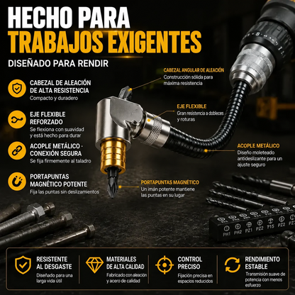 Adaptador Flexible de Taladro en Angulo Recto de 90° para Espacios Reducidos