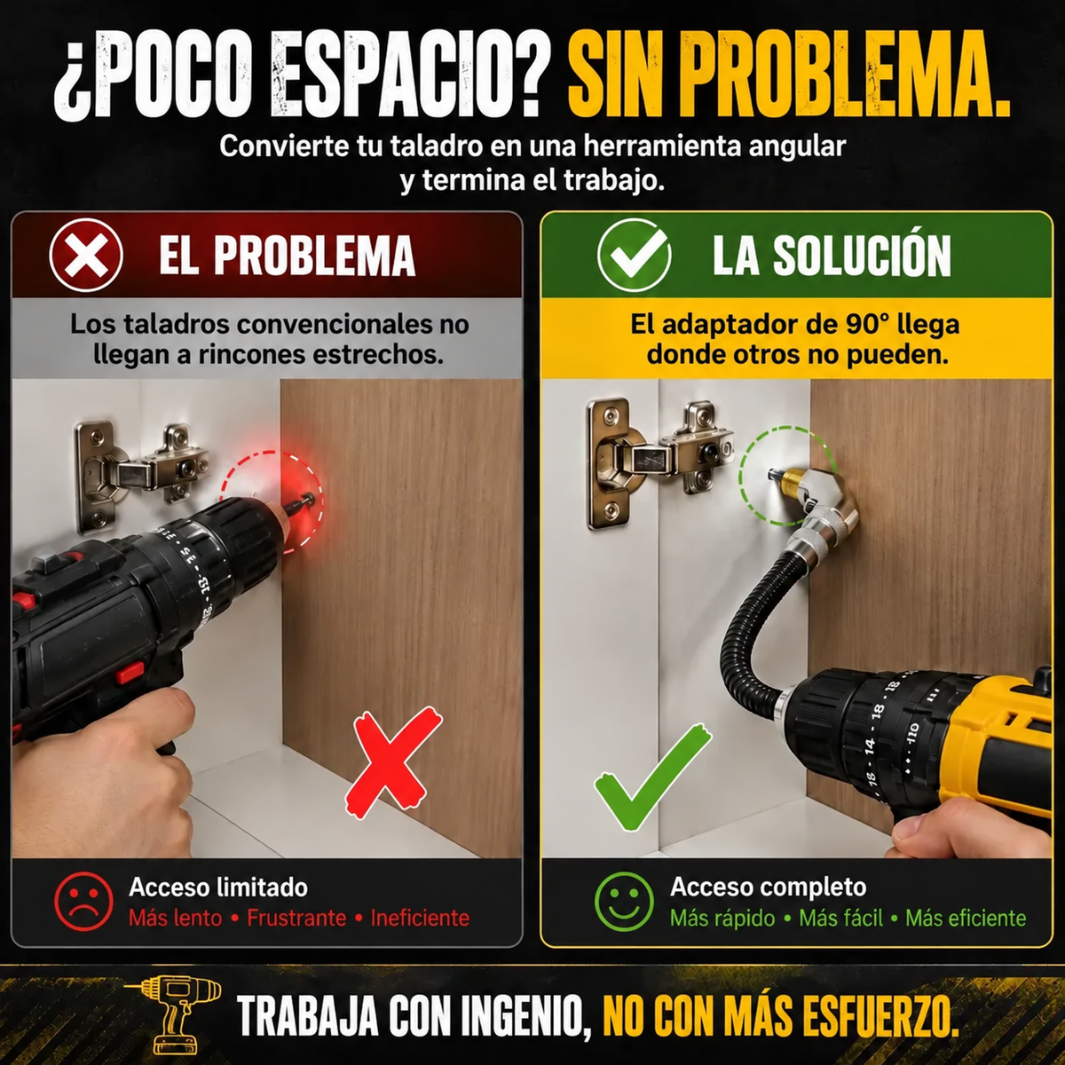 Adaptador Flexible de Taladro en Angulo Recto de 90° para Espacios Reducidos