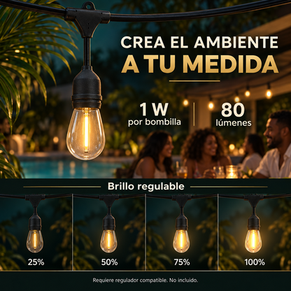 10 Bombillas LED de Cadena para Interiores de Patio | Dale a tu Patio, Terraza o Jardín ese Ambiente Cálido que Invita a Quedarse