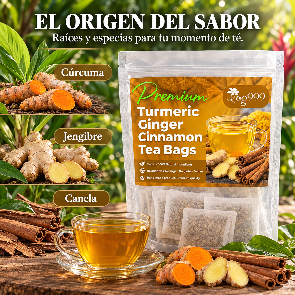 TÉ de Cúrcuma Jengibre y Canela | Mejora La Digestión, El Cerebro, El Peso, La Piel y El Sueño