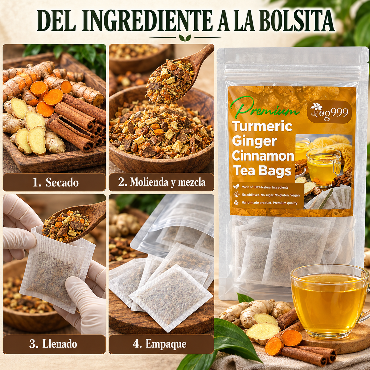TÉ de Cúrcuma Jengibre y Canela | Mejora La Digestión, El Cerebro, El Peso, La Piel y El Sueño