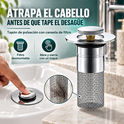Tapón Filtro Acero Inoxidable | Drenaje Desplegable para Fregadero 2x1