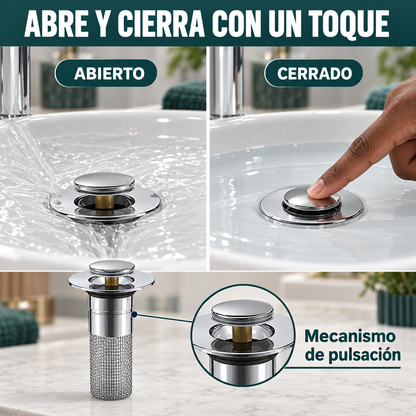 Tapón Filtro Acero Inoxidable | Drenaje Desplegable para Fregadero 2x1