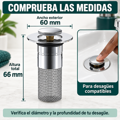 Tapón Filtro Acero Inoxidable | Drenaje Desplegable para Fregadero 2x1