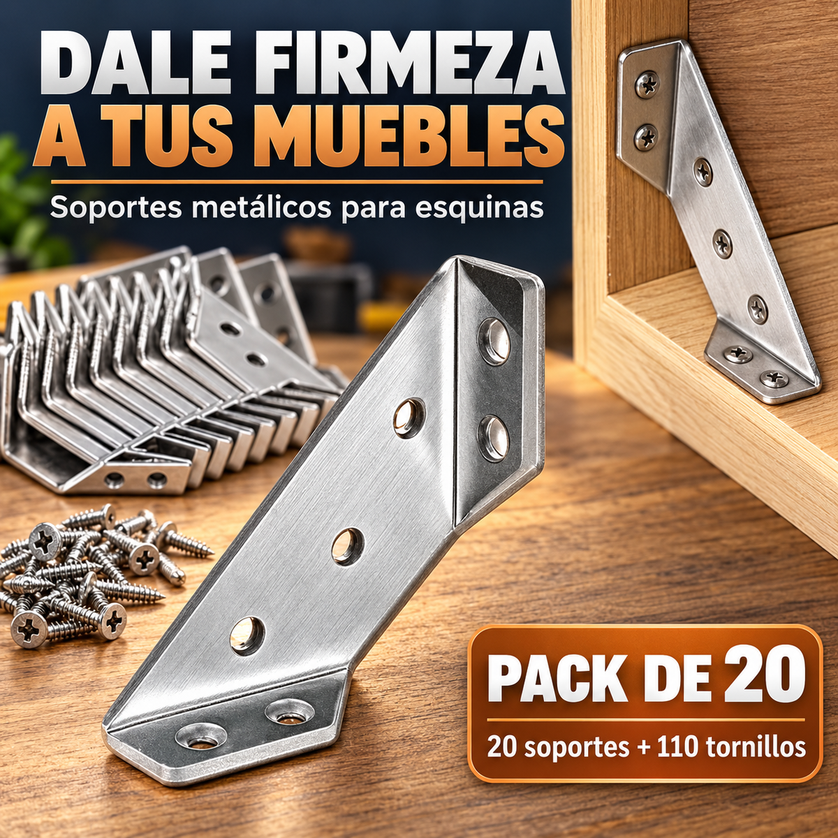 Pack de 20 Conectores de Esquina Universales | Soportes Universales de Acero Inoxidable en L para Estantes, Mesa, Gabinete, Cajón