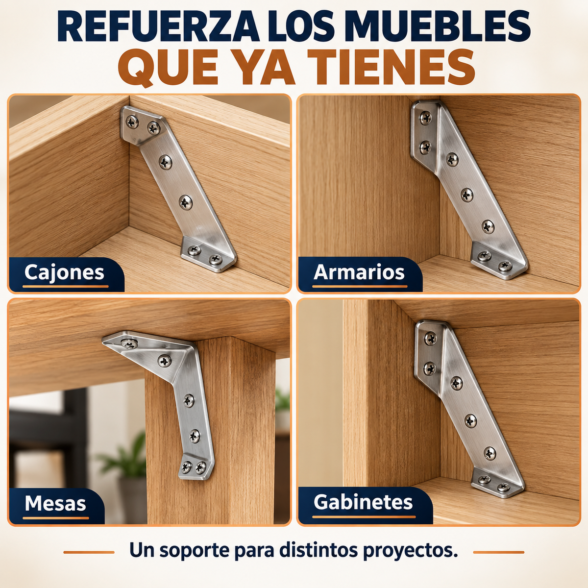 Pack de 20 Conectores de Esquina Universales | Soportes Universales de Acero Inoxidable en L para Estantes, Mesa, Gabinete, Cajón