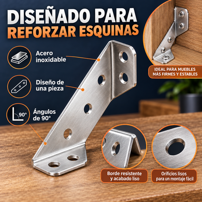 Pack de 20 Conectores de Esquina Universales | Soportes Universales de Acero Inoxidable en L para Estantes, Mesa, Gabinete, Cajón