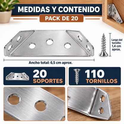 Pack de 20 Conectores de Esquina Universales | Soportes Universales de Acero Inoxidable en L para Estantes, Mesa, Gabinete, Cajón