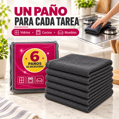 Pack de 6 Paños de Limpieza Magic | Toallitas de Microfibra que no Dejan Marcas para la Cocina