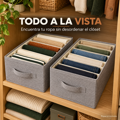 Organizador Individual de Ropa 2x1 | Caja de Almacenamiento con Compartimentos y Asas Plegable para Ropa