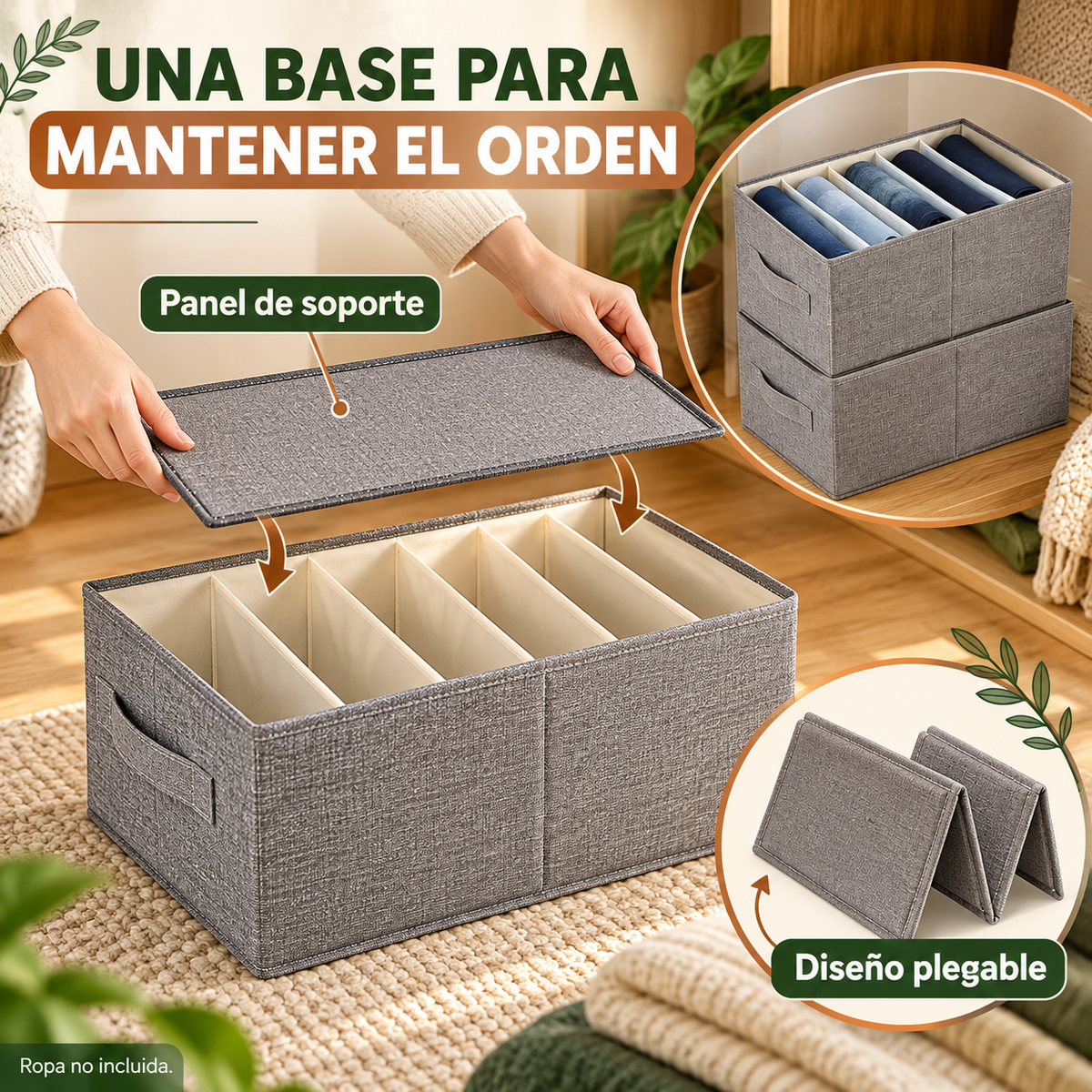 Organizador Individual de Ropa 2x1 | Caja de Almacenamiento con Compartimentos y Asas Plegable para Ropa