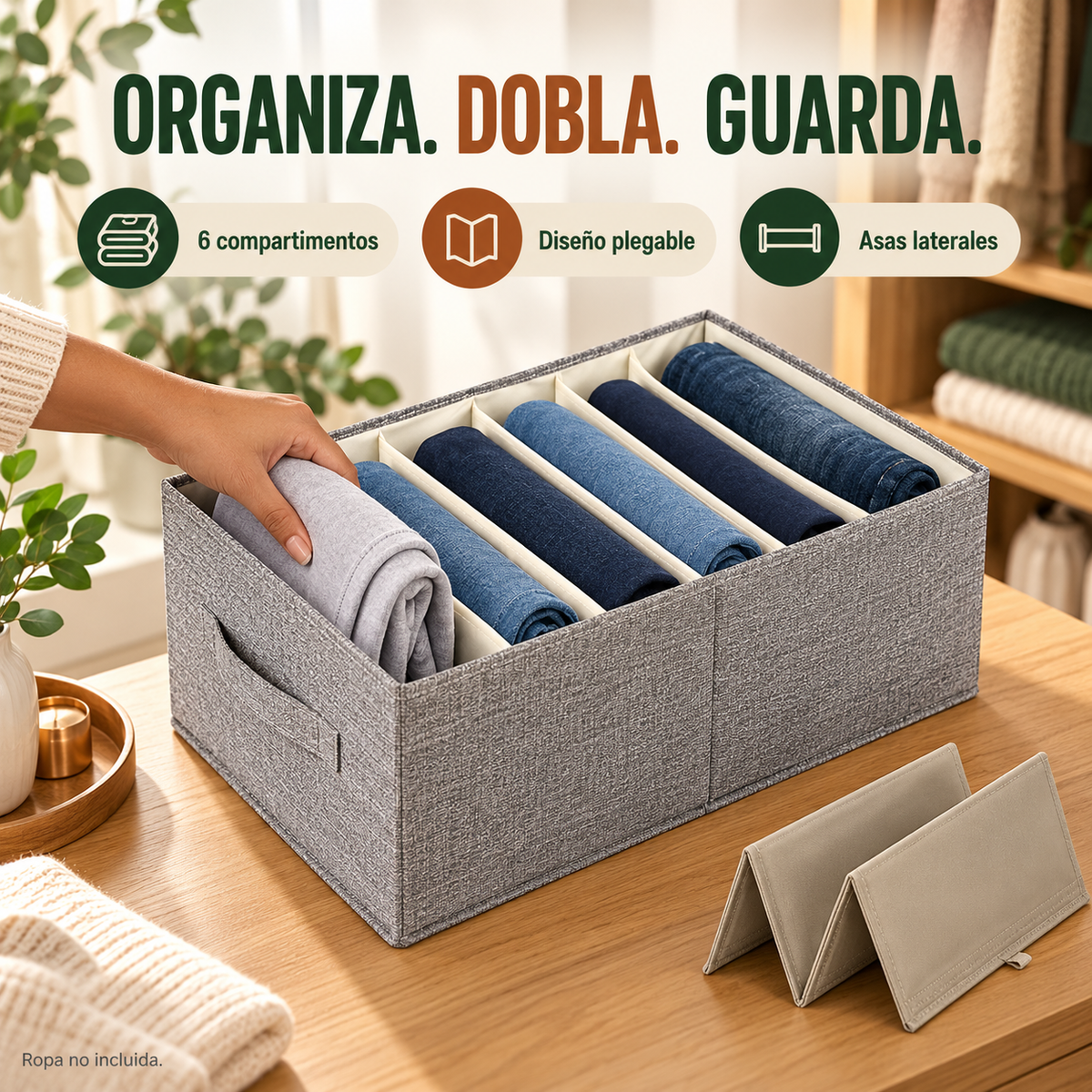 Organizador Individual de Ropa 2x1 | Caja de Almacenamiento con Compartimentos y Asas Plegable para Ropa