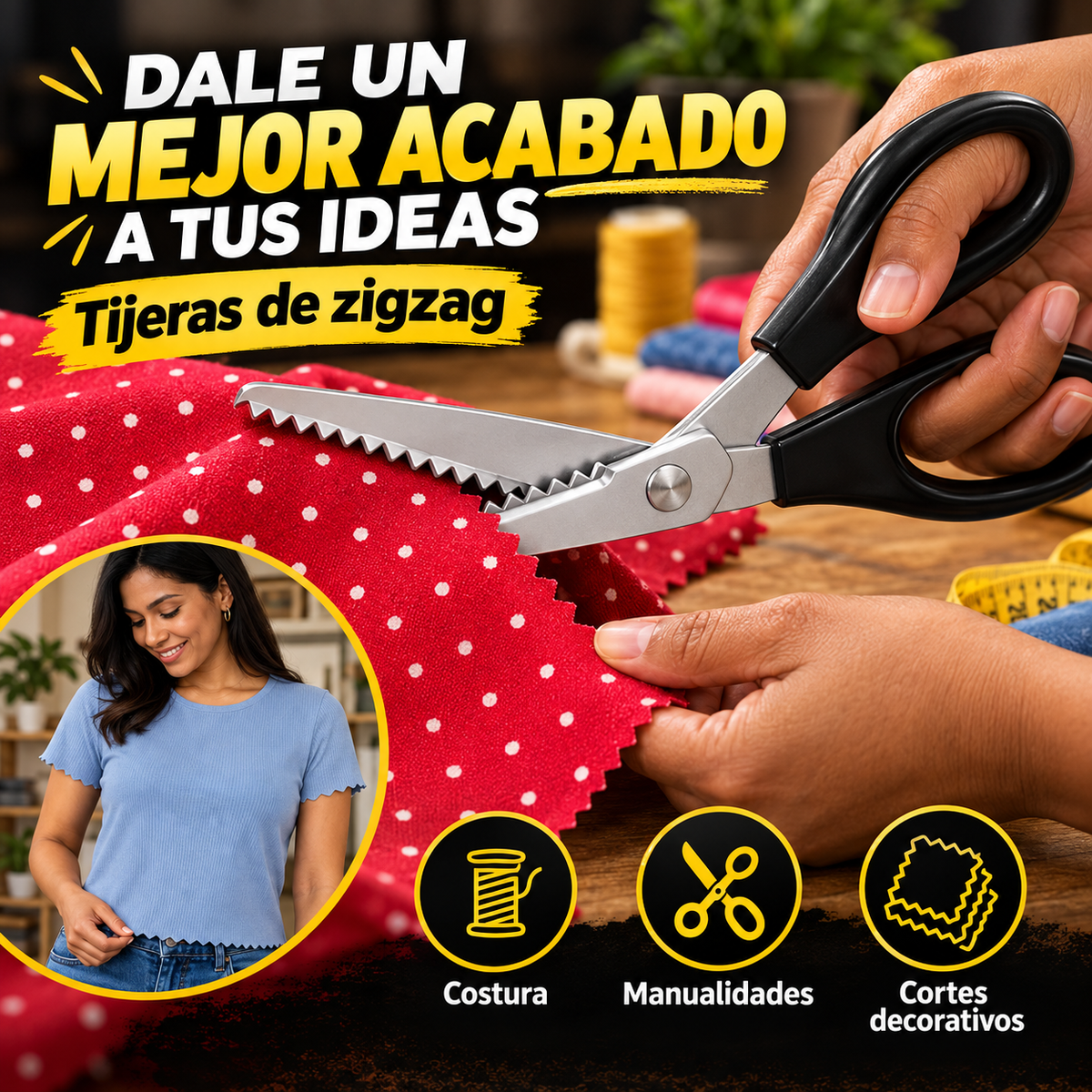 Tijeras Dentadas para Tela | Tijeras de zigzag de Acero Inoxidable con Hoja Dentada