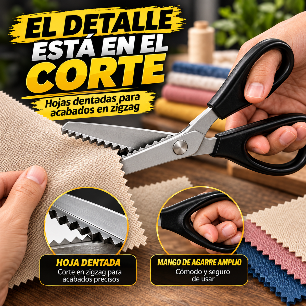 Tijeras Dentadas para Tela | Tijeras de zigzag de Acero Inoxidable con Hoja Dentada