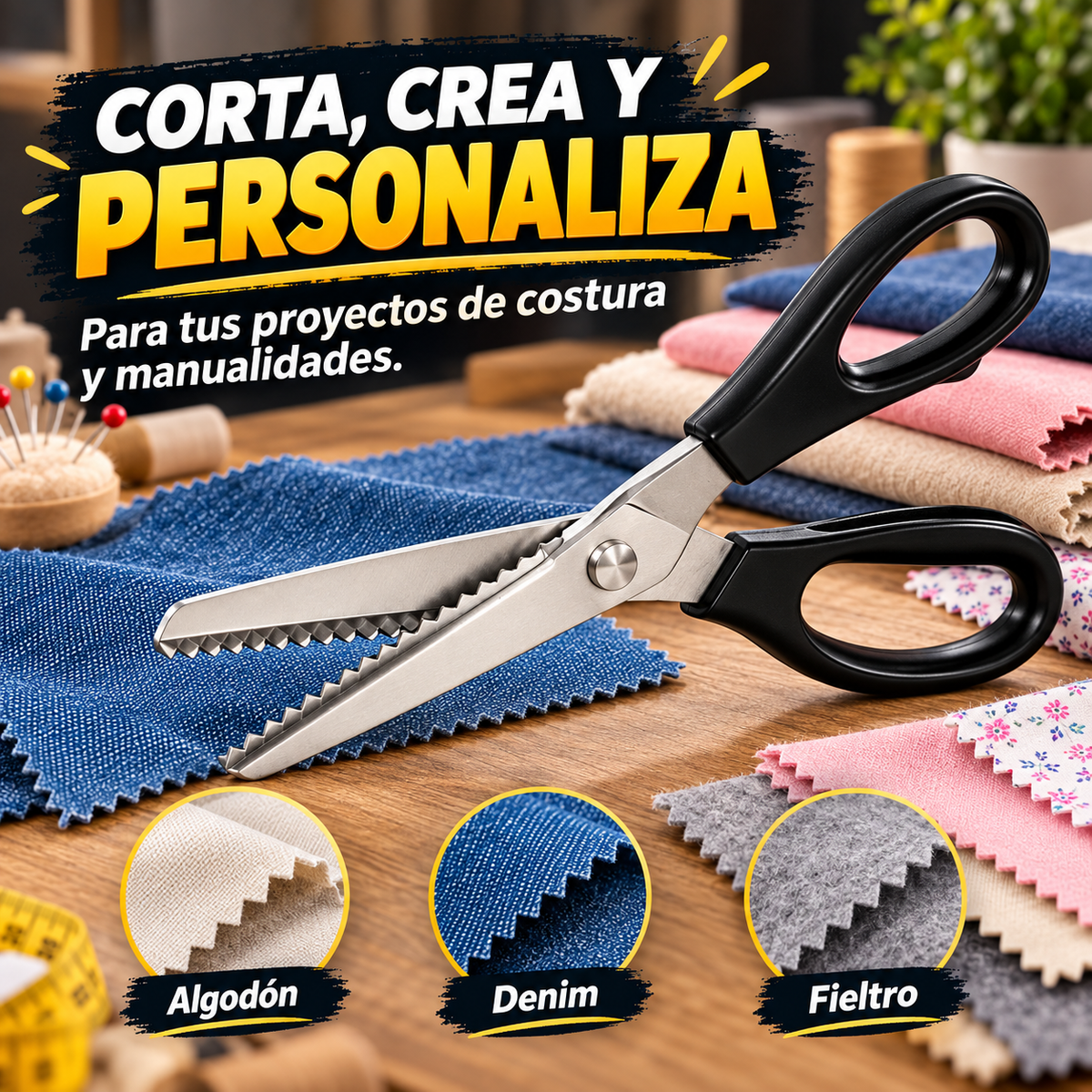 Tijeras Dentadas para Tela | Tijeras de zigzag de Acero Inoxidable con Hoja Dentada