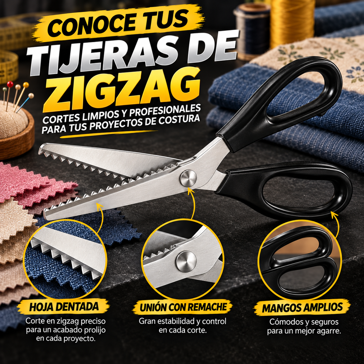 Tijeras Dentadas para Tela | Tijeras de zigzag de Acero Inoxidable con Hoja Dentada