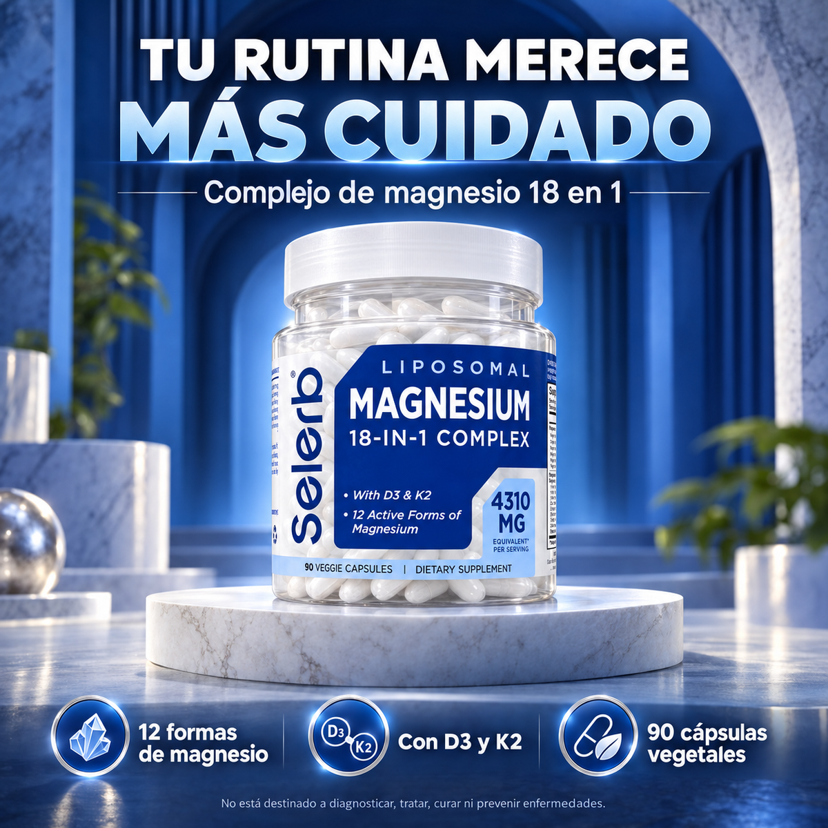 Complejo de Magnesio 18 en 1 | Suplemento de Magnesio Liposomal con Glicinato, Citrato, Malato, Taurato, D3 y K2