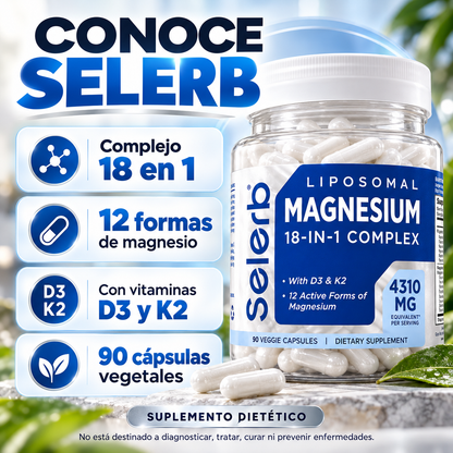 Complejo de Magnesio 18 en 1 | Suplemento de Magnesio Liposomal con Glicinato, Citrato, Malato, Taurato, D3 y K2