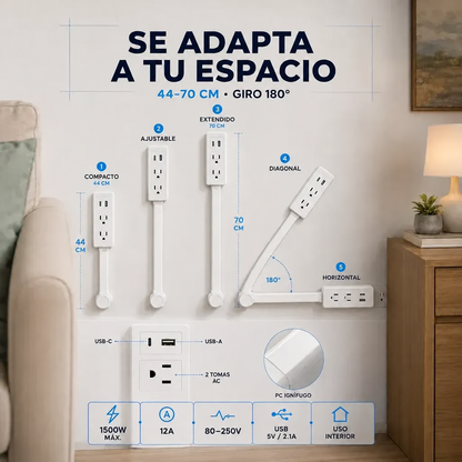 Extensor Tomacorriente | Deja de Mover Muebles Cada vez que Necesitas Conectar Algo, se Instala en Segundos, sin Herramientas