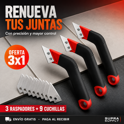 3x1 Raspador de Juntas | Renueva las Juntas de Baños, Cocinas y Pisos Retirando la Fragua Vieja con Mayor Precisión y Menos Esfuerzo