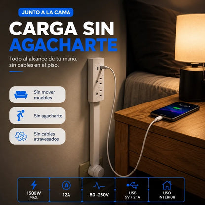 Extensor Tomacorriente | Deja de Mover Muebles Cada vez que Necesitas Conectar Algo, se Instala en Segundos, sin Herramientas